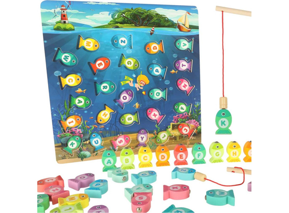 Montessori drevená rybárska hra s magnetmi