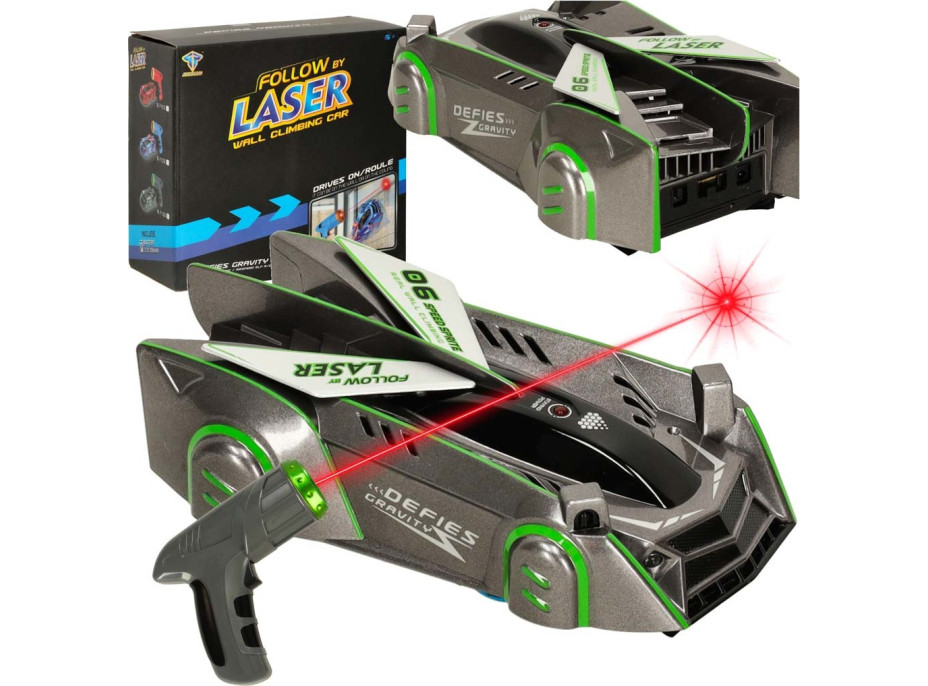 RC laserom riadené auto jazdiace po stene - šedé