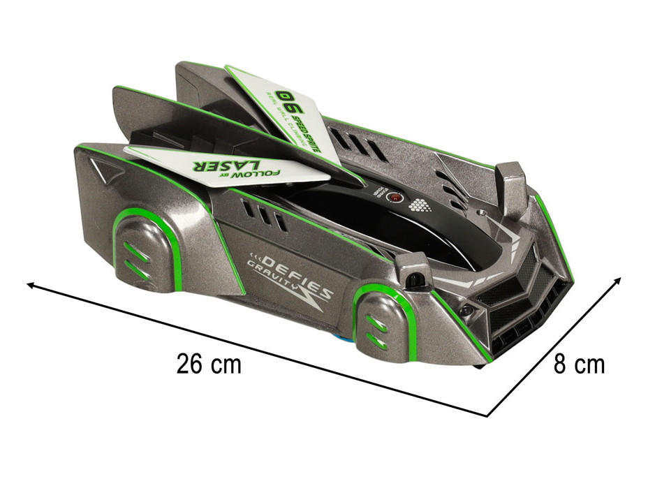RC laserom riadené auto jazdiace po stene - šedé
