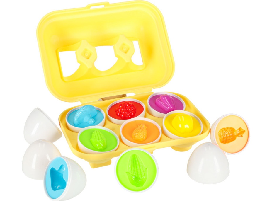 Vzdelávacie Montessori puzzle - triedič tvarov Vajíčka ovocie a zelenina 6 ks