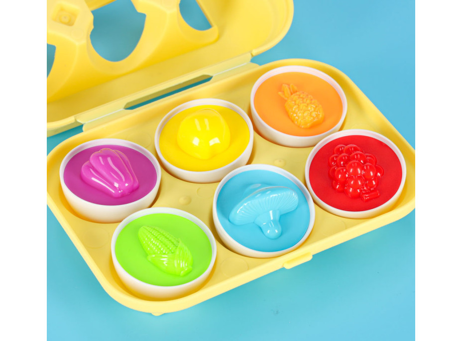 Vzdelávacie Montessori puzzle - triedič tvarov Vajíčka ovocie a zelenina 6 ks