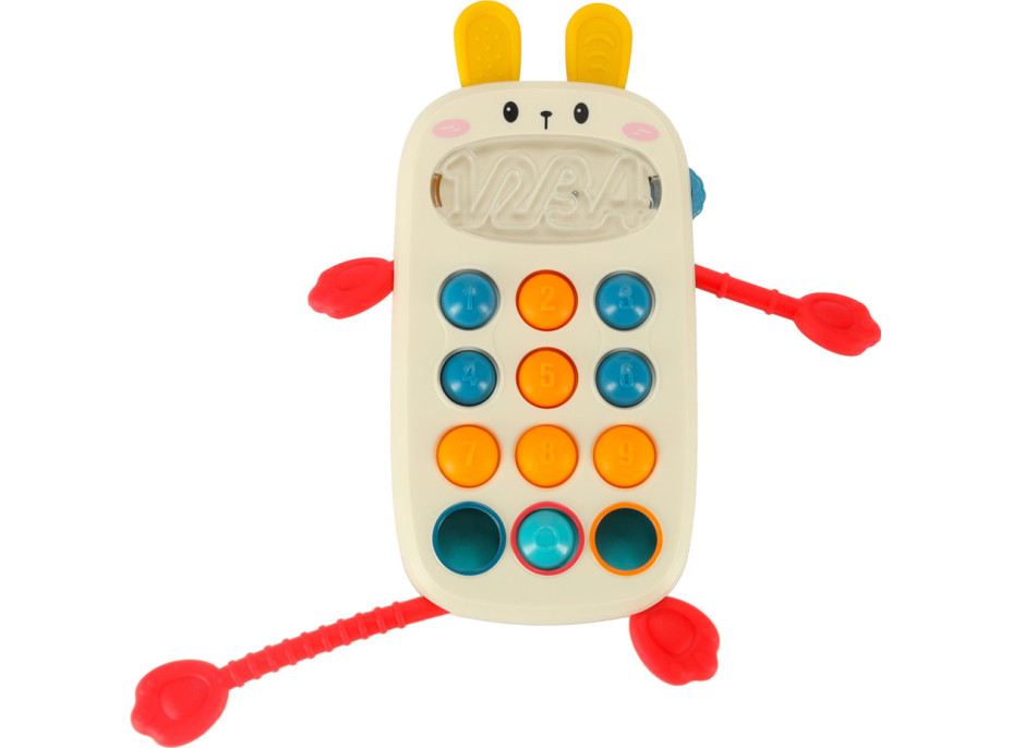 Montessori senzorická hračka pre deti - Telefón s tlačidlami Králiček