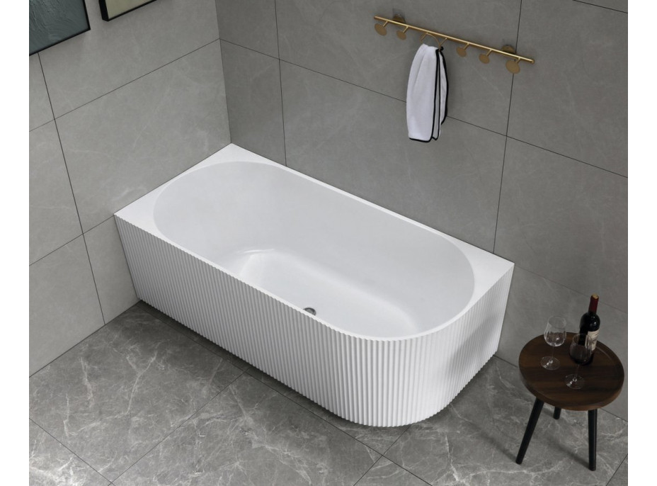 Aqualine TIBERA L rohová stojaca vaňa, 170x81cm, panel vlnky, biela E1026G