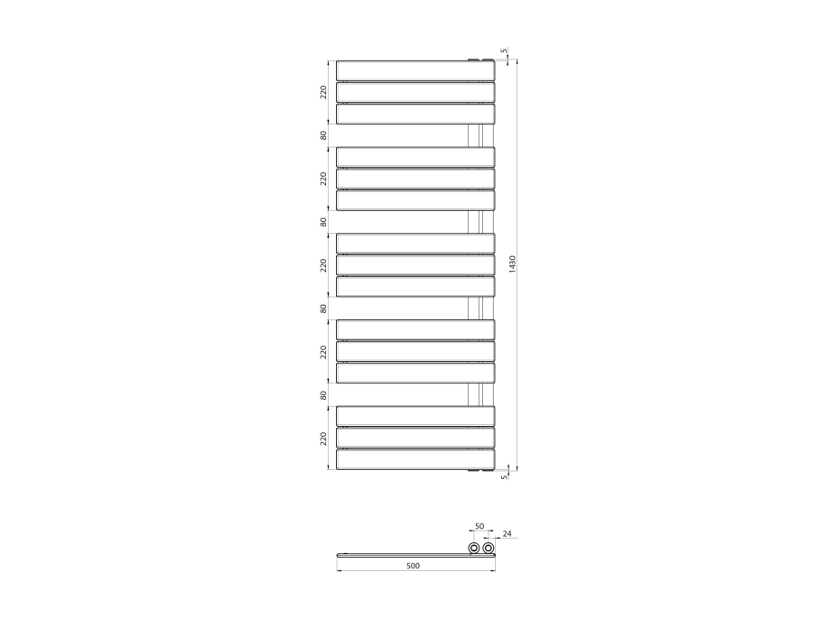 Aqualine MYTHOS vykurovacie teleso 500x1430mm, biela LLM514W