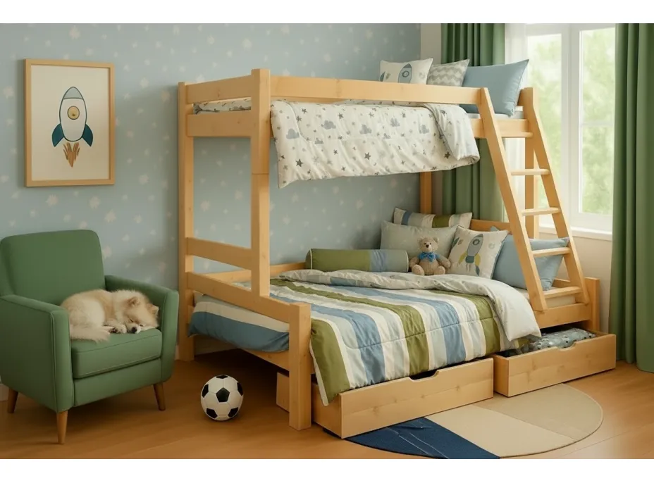 Detská poschodová posteľ s rozšíreným spodným lôžkom z masívu ROBUST 8X8 6A - 200x90 cm