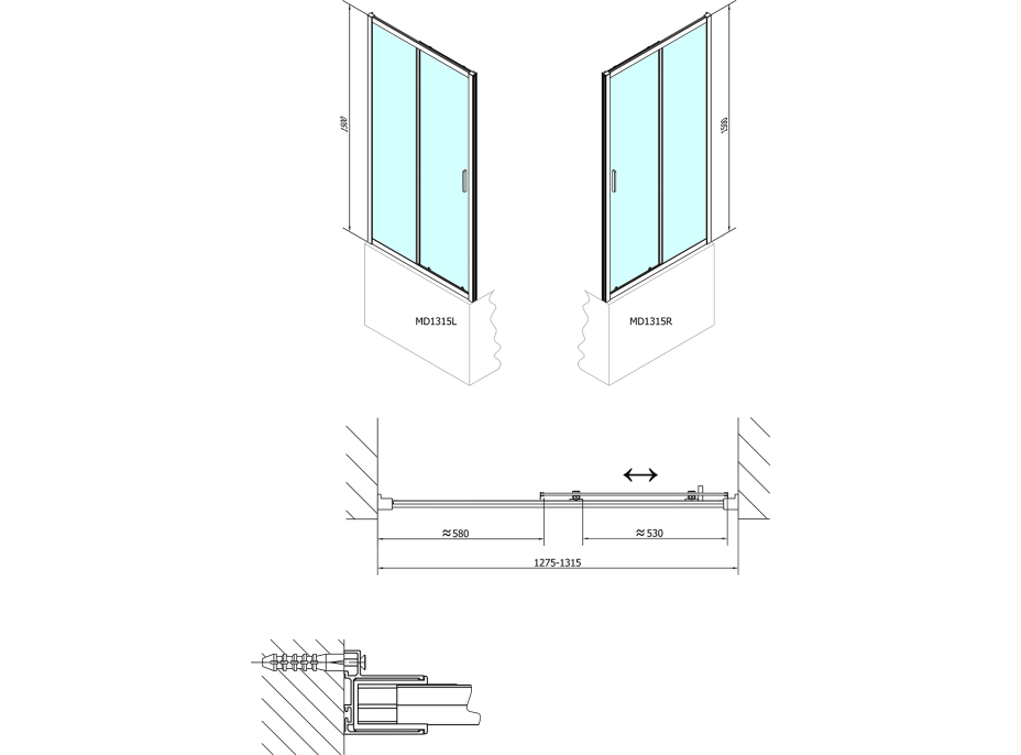Polysan DEEP sprchové dvere posuvné 1300x1500mm, číre sklo MD1315