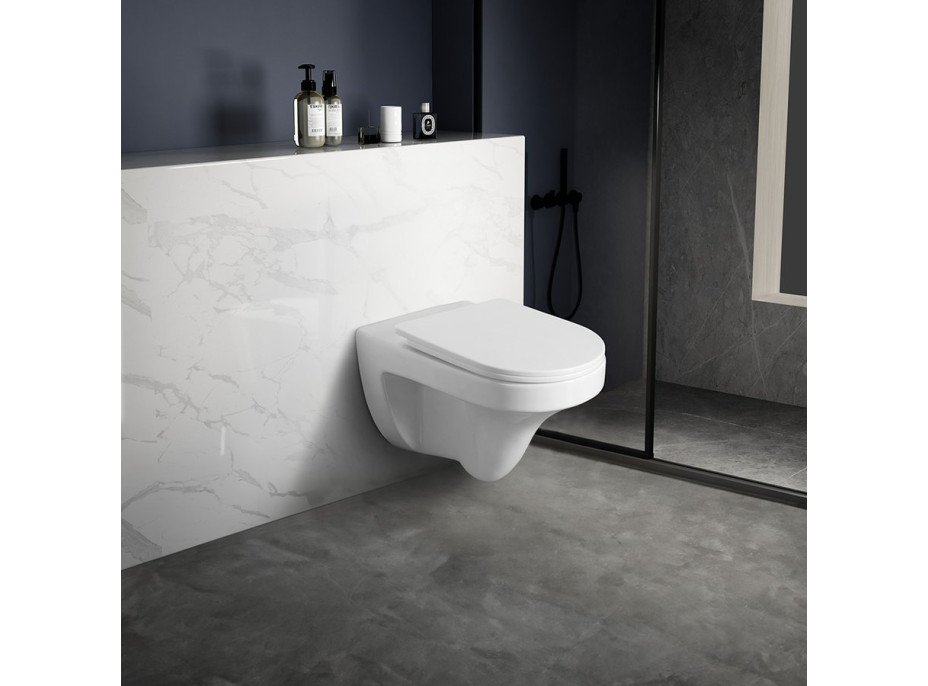Aqualine DENICA závesná WC misa, Vortex Rimless, 36x52cm, biela PS8512