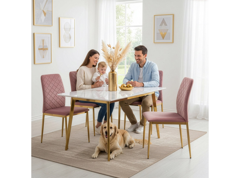 Jedálenská stolička MAVERIK Velvet - ružová/zlatá