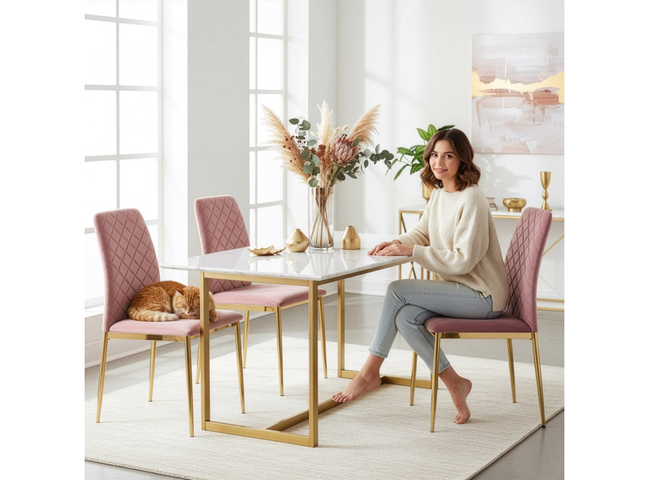 Jedálenská stolička MAVERIK Velvet - ružová/zlatá