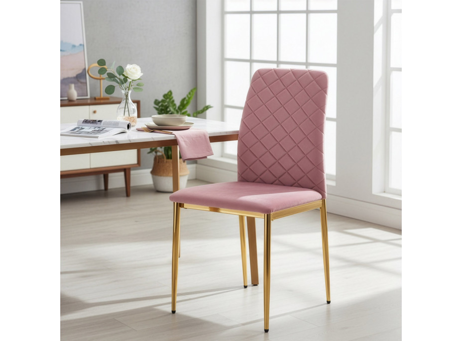 Jedálenská stolička MAVERIK Velvet - ružová/zlatá