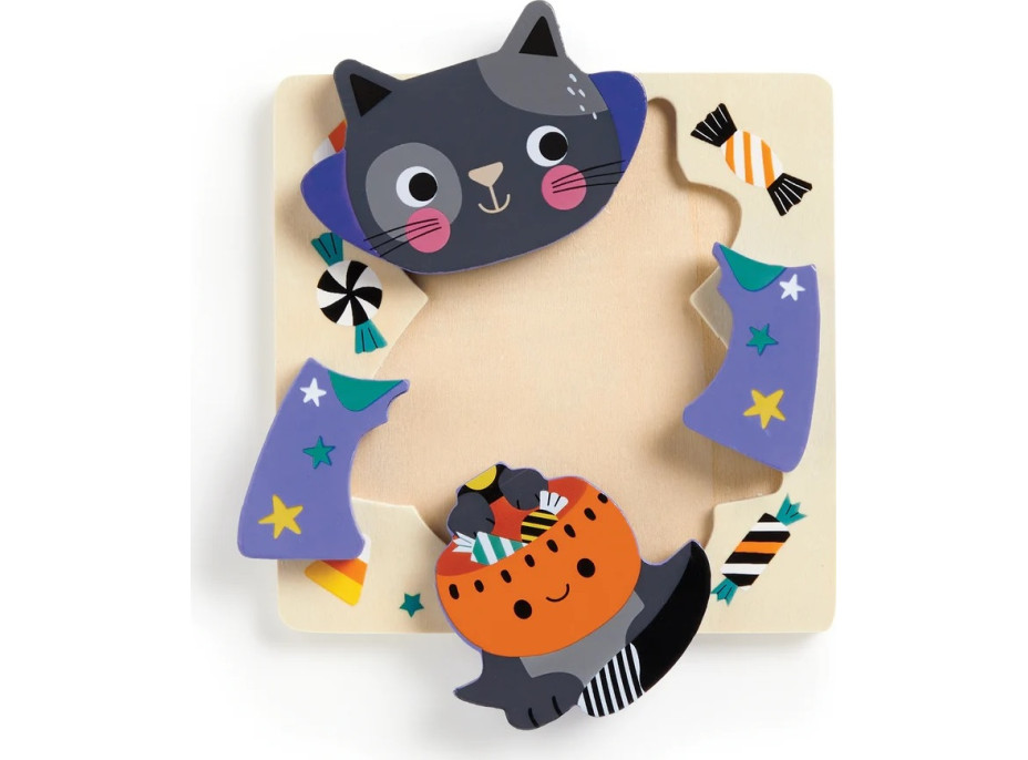 Mudpuppy Drevené halloweenskej puzzle sada 4 puzzle