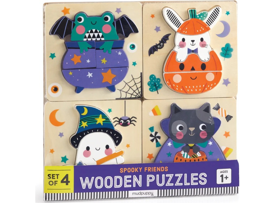 Mudpuppy Drevené halloweenskej puzzle sada 4 puzzle