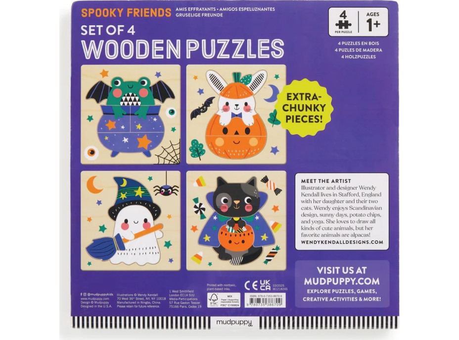Mudpuppy Drevené halloweenskej puzzle sada 4 puzzle