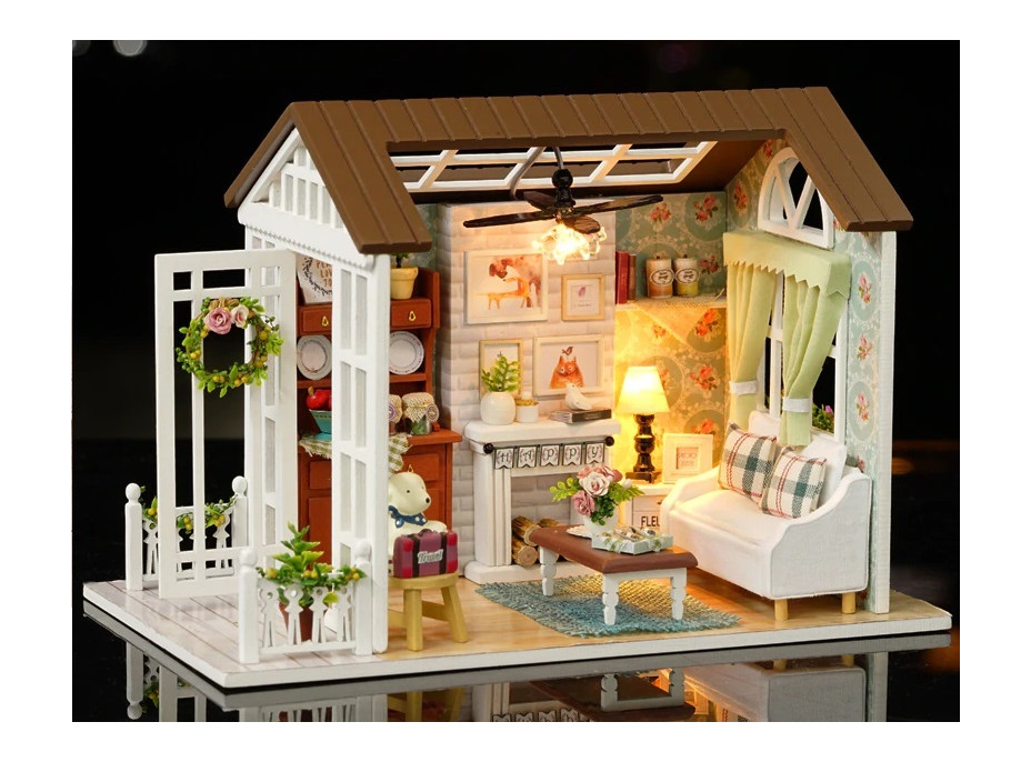 Miniatúra domčeka DIY Obývacia izba pre bábiky s LED osvetlenie