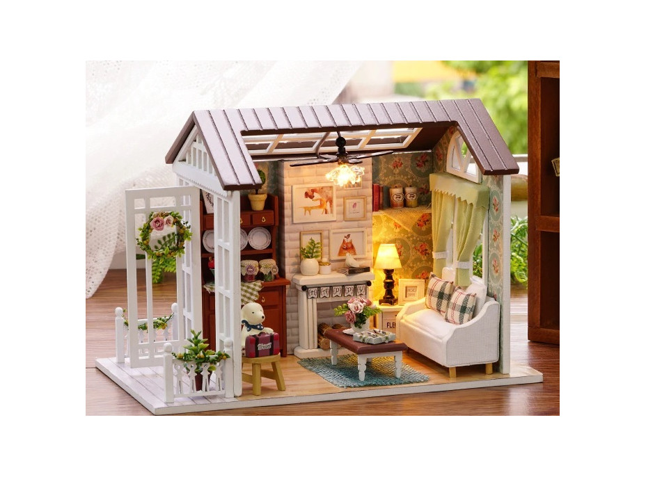 Miniatúra domčeka DIY Obývacia izba pre bábiky s LED osvetlenie