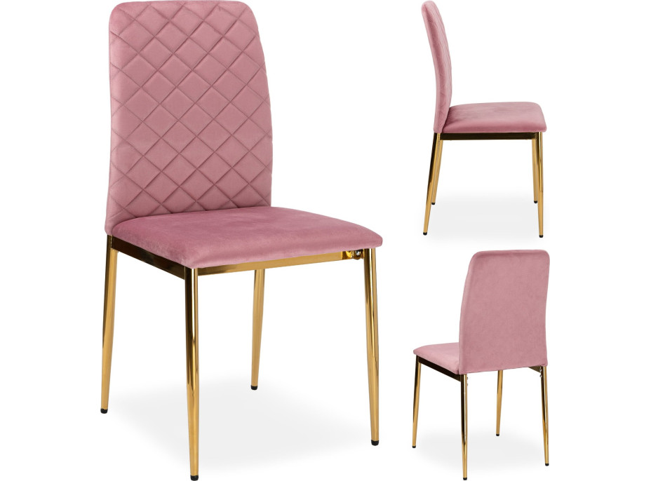 Jedálenská stolička MAVERIK Velvet - ružová/zlatá