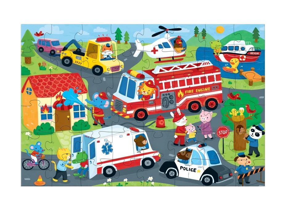 Mudpuppy Veľké podlahové puzzle Záchranné vozidlá 48 dielikov