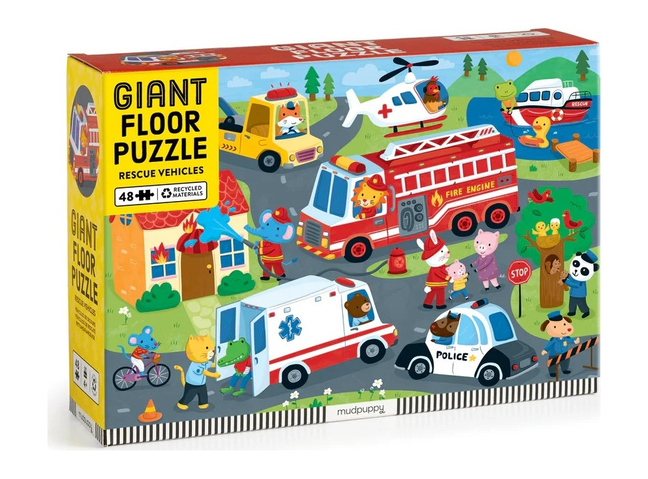 Mudpuppy Veľké podlahové puzzle Záchranné vozidlá 48 dielikov
