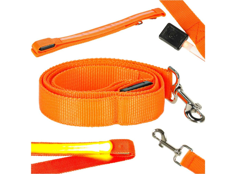 LED svietiace vodítko pre psov 2,5x120 cm - oranžové