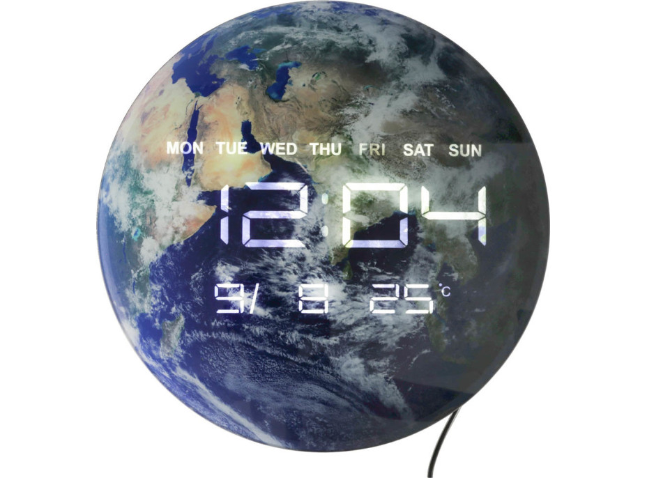 Nástenné hodiny Planéta Zem s LED displejom 32 cm - modré