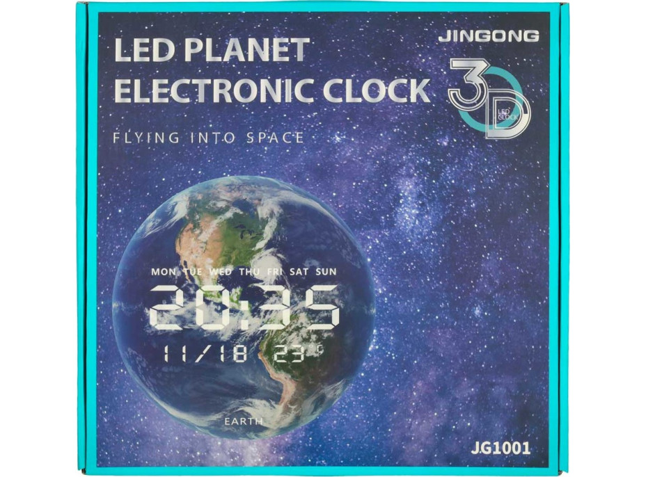 Nástenné hodiny Planéta Zem s LED displejom 32 cm - modré