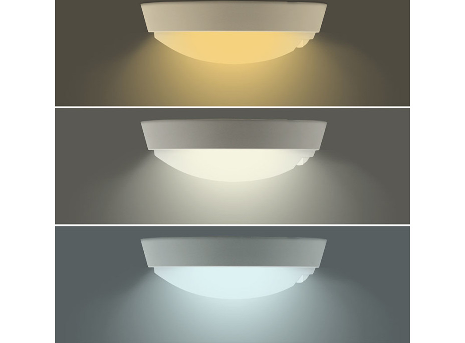 Solight LED vonkajšie osvetlenie so senzorom, 3 CCT, 15/18/20W, 1800lm, 22cm, 2v1 - biely a čierny kryt