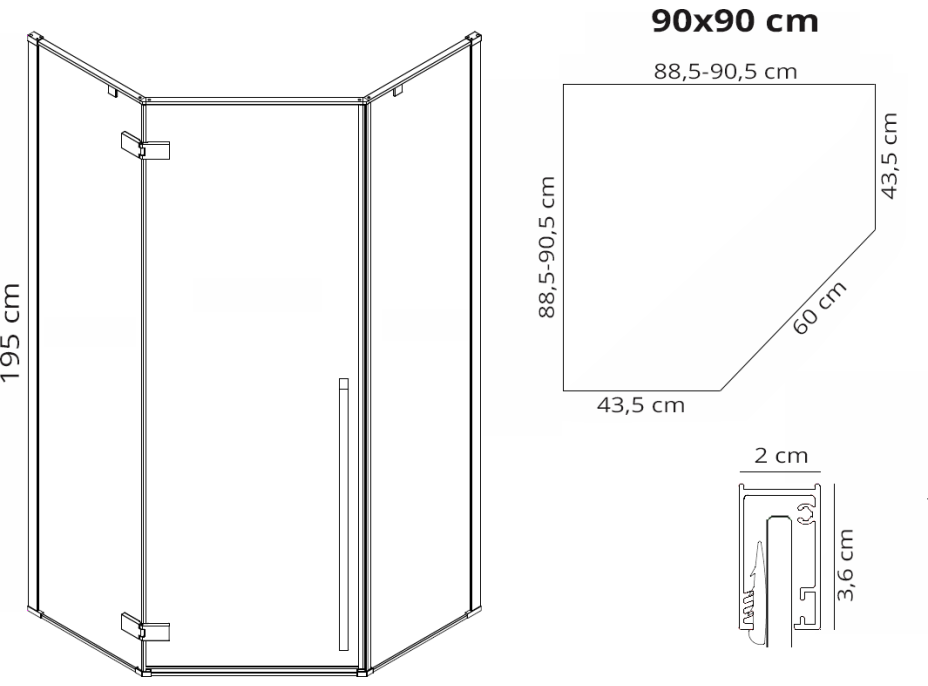 Sprchovací kút REA DIAMOND 90x90 cm - brúsený zlatý