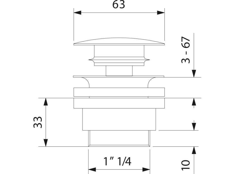 Sapho Umývadlová výpusť 5/4“, click-clack, veľká zátka, 5-65mm, keramika biela CV1110C