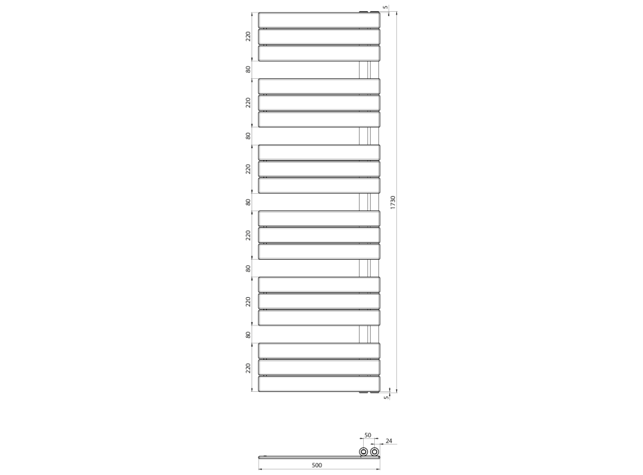 Aqualine MYTHOS vykurovacie teleso 500x1730mm, chróm LLM517C