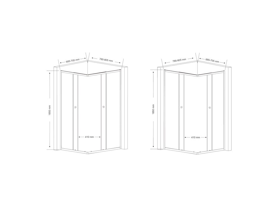 Aqualine AGGA obdĺžniková sprchová zástena 800x700mm, číre sklo HLF708Y