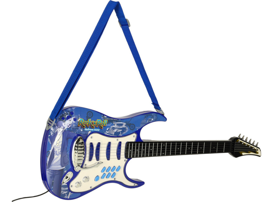 Elektrická rocková gitara so zosilňovačom a mikrofónom pre deti - modrá