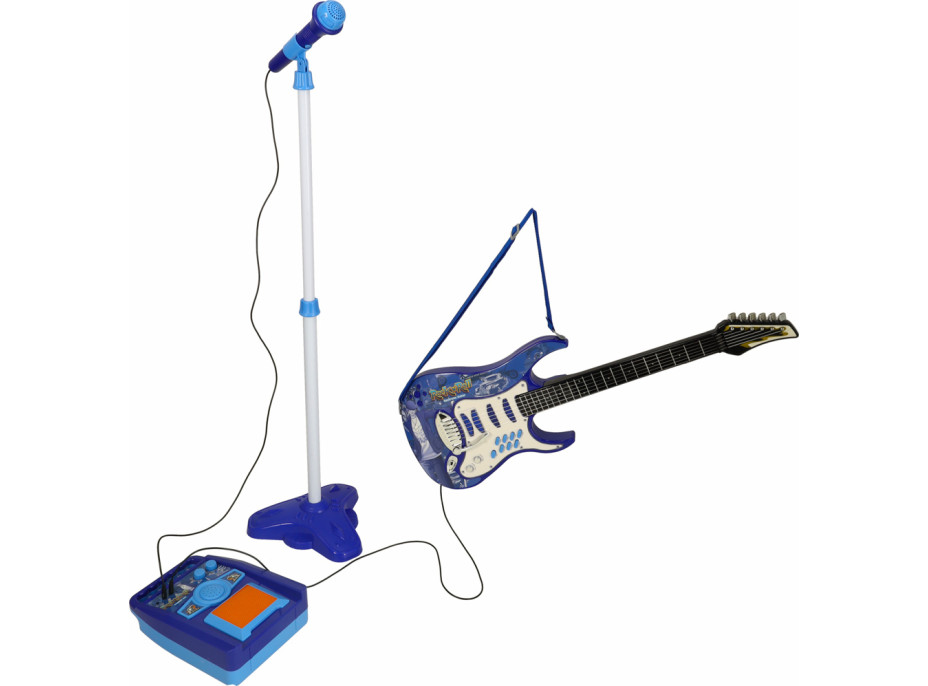 Elektrická rocková gitara so zosilňovačom a mikrofónom pre deti - modrá