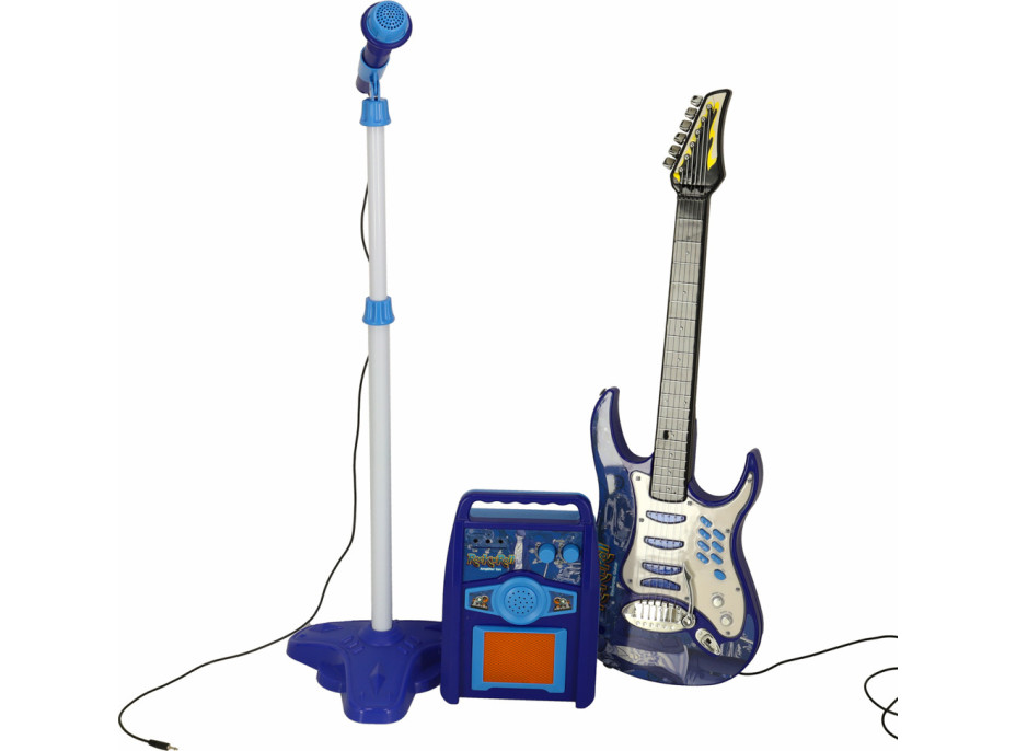 Elektrická rocková gitara so zosilňovačom a mikrofónom pre deti - modrá