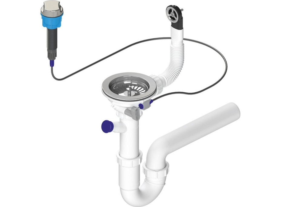 Bruckner Drezový sifón s prepadom, ovládaním a odbočkou, 6/4", vrátane pilety, DN40, biela 155.128.0 Bruckner Drezový sifón s prepadom, ovládaním a odbočkou, 6/4", vrátane pilety, DN40, biela 155.128.0