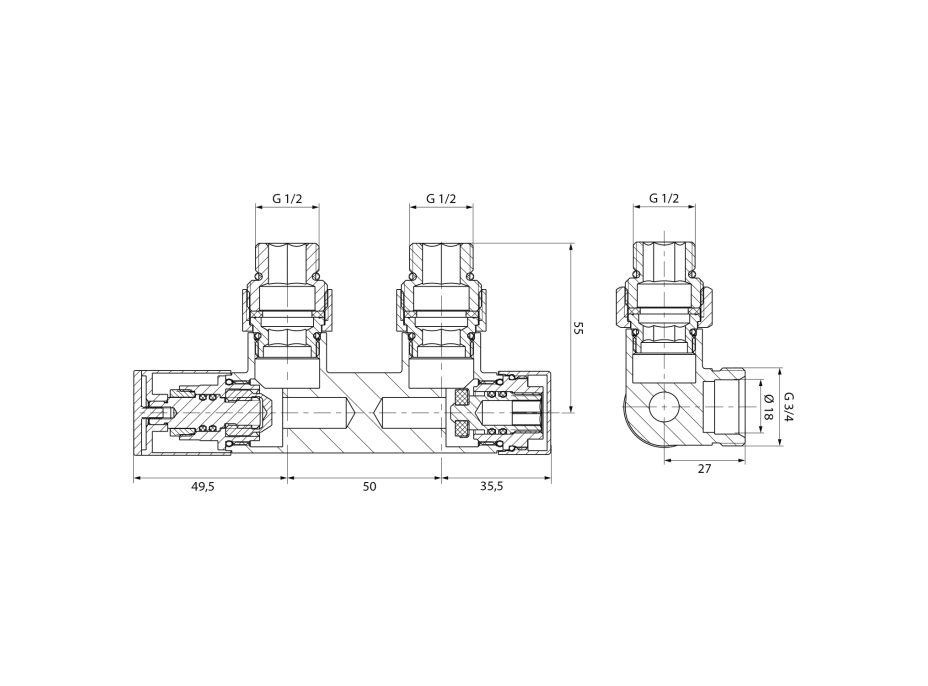 Aqualine R-START pripojovacia sada ventilov pre stredové pripojenie, biela SR230W