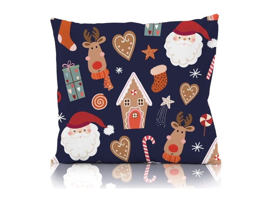 Vianočná obliečka na vankúš HOLLY JOLLY Vianočná dekorácia 45x45 cm - tmavo modrý