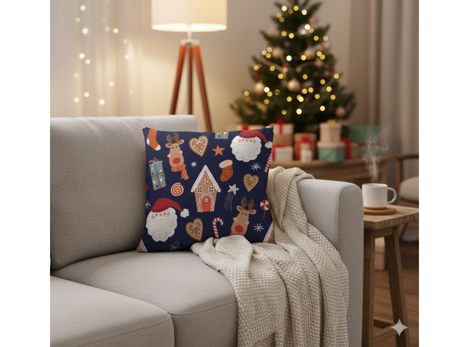 Vianočná obliečka na vankúš HOLLY JOLLY Vianočná dekorácia 45x45 cm - tmavo modrý
