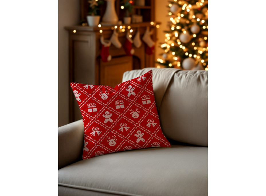Vianočná obliečka na vankúš HOLLY JOLLY Vianočná výšivka 45x45 cm - červená