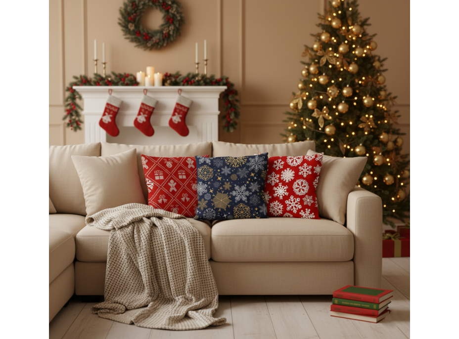 Vianočná obliečka na vankúš HOLLY JOLLY Vianočná výšivka 45x45 cm - červená