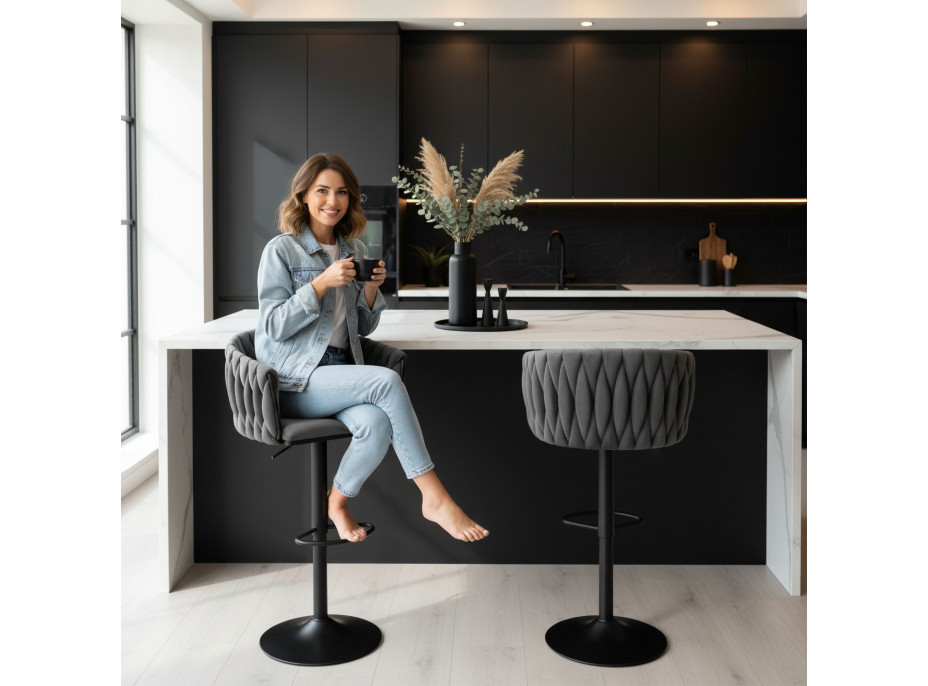 Barová židle COFTON Velvet - grafitová/černá