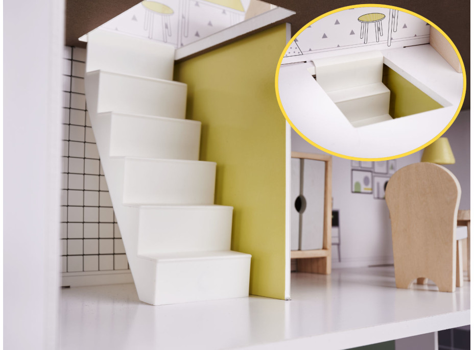 Drevený domček pre bábiky s nábytkom 70 cm - šedý