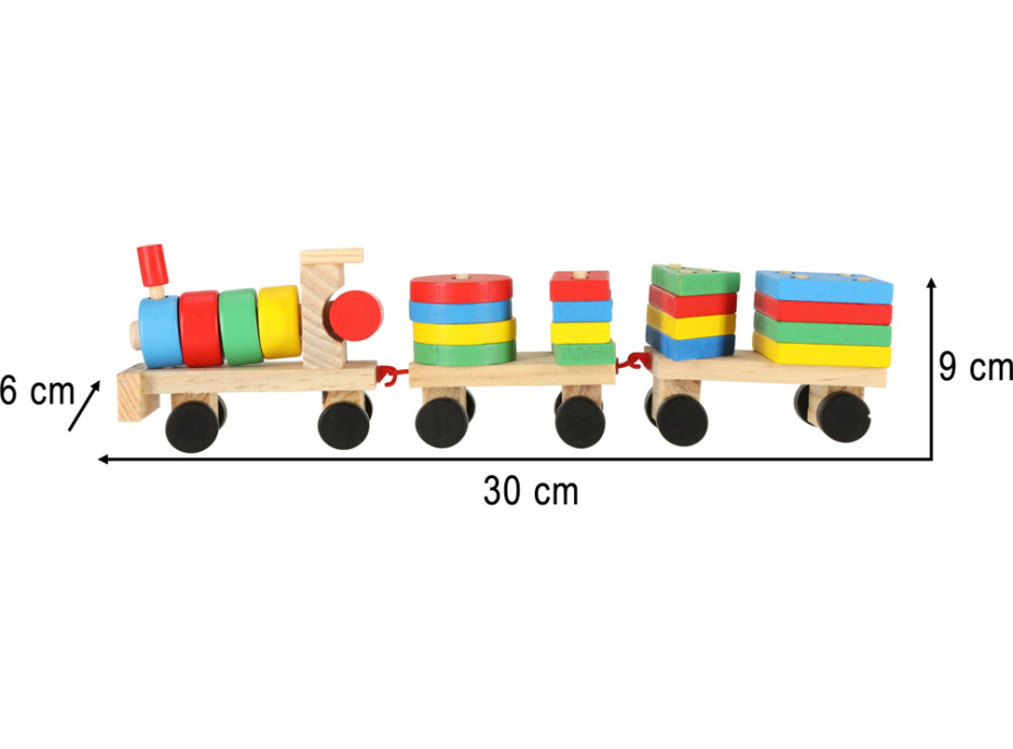Drevená vkladačka - triedenie tvarov - Lokomotíva s vagónmi - 30 cm
