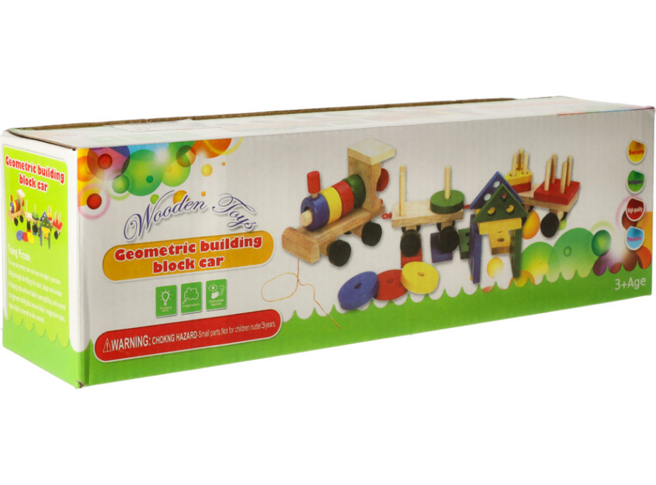 Drevená vkladačka - triedenie tvarov - Lokomotíva s vagónmi - 30 cm