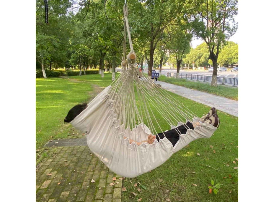 Závesné hojdacie kreslo s podnožkou 130 cm - béžové