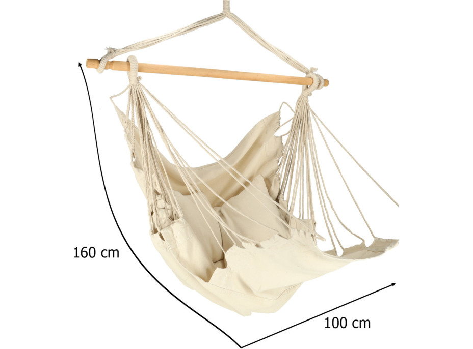 Závesné hojdacie kreslo s podnožkou 130 cm - béžové