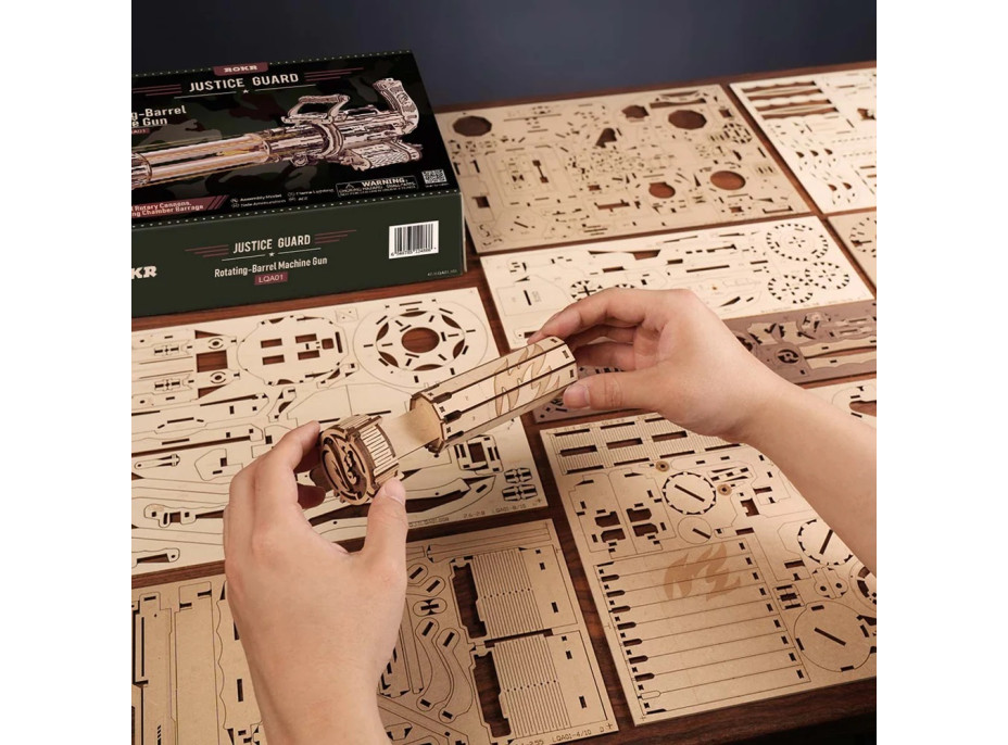 RoboTime 3D Drevené mechanické puzzle ROKR Rotačný guľomet LQA01