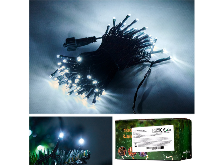 LED svetelná reťaz 10m 100LED studená biela