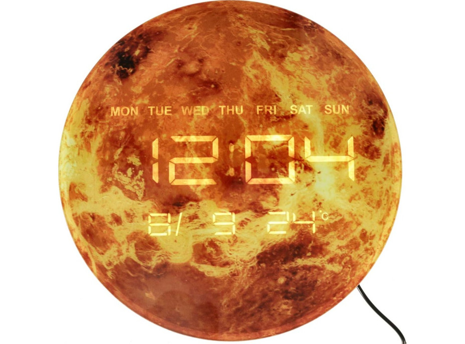 Nástenné hodiny Planéta Mars s LED displejom 32 cm - oranžové