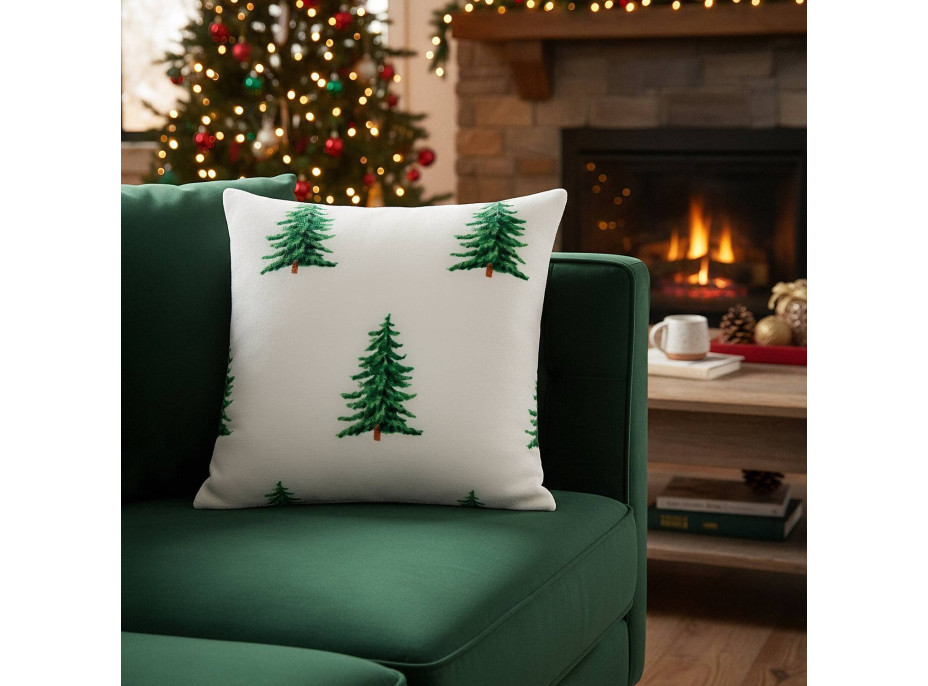 Povlak na polštář CHRISTMAS TREE DELIGHT 40x40 cm - bílý