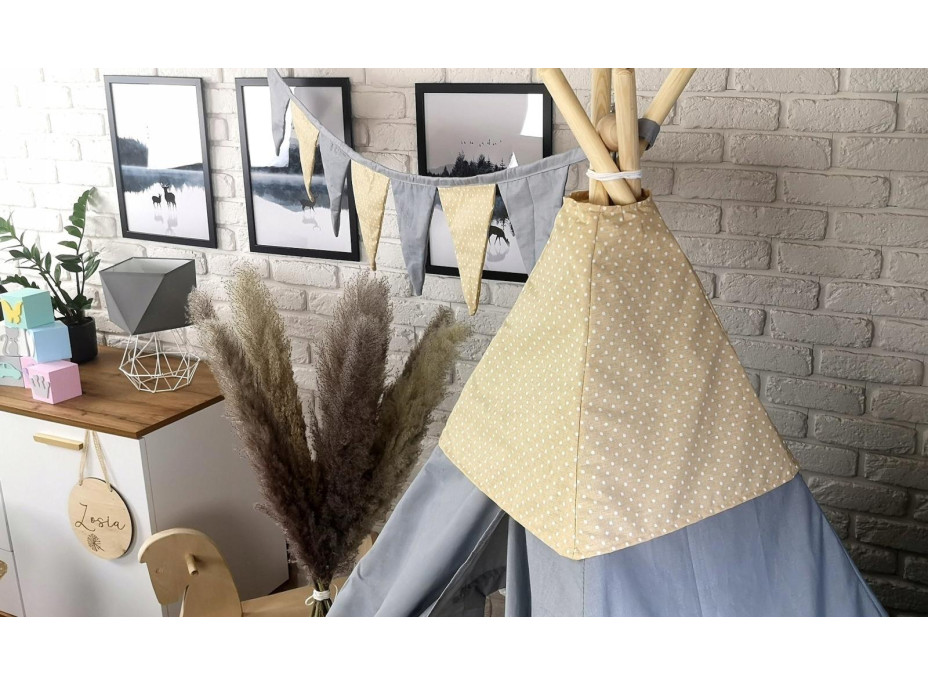 Dekoračná zástavková girlanda BOHO - šedá/béžová